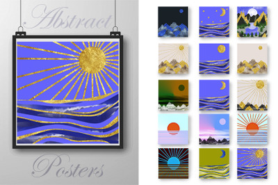 Abstract Posters. Mountain landscape, Sunset, Ornament