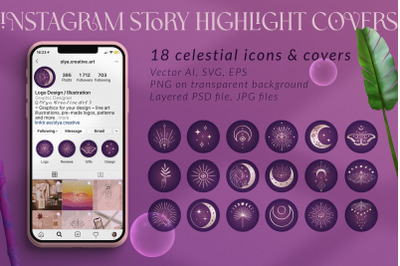 Celestial Instagram Story Highlight Covers and Icons. Abstract Signs.