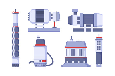 Water pump set. Industrial station with pumped diesel motors supply ta