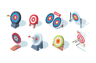 Arrow target. Archery goals game performance dartboards garish vector