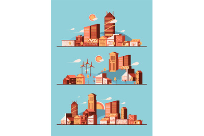 Urban landscape. Minimal houses city environment garish vector flat ur