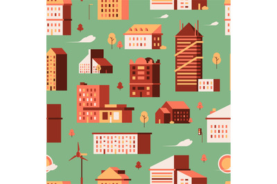 Houses seamless pattern. Urban buildings small city constructions gari