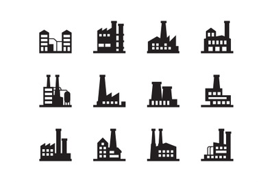 Factory silhouettes. Manufacture industrial plant chemical production