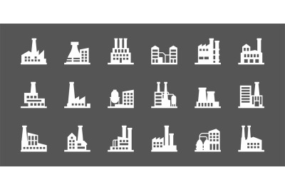 Industrial buildings. Hazzard factory manufacture icons collection pow