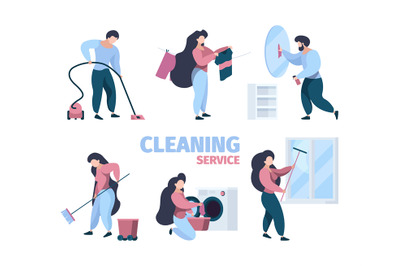 Cleaning service. Workers doing professional cleaning with equipment v