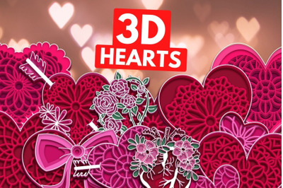 3D Valentines Day Heart SVG Bundle