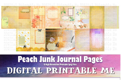 Peach Junk Journal Pages, Blank Scrapbook Kit, Vintage Orange Gold Ant