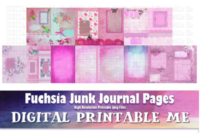 Pink Junk Journal Pages, Blank Scrapbook Kit, Vintage Fuchsia Ho pink