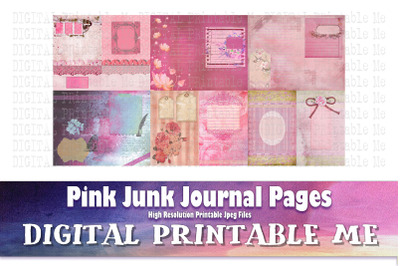 Shabby Pink Junk Journal Pages, Blank Scrapbook Kit Vintage Grunge mau