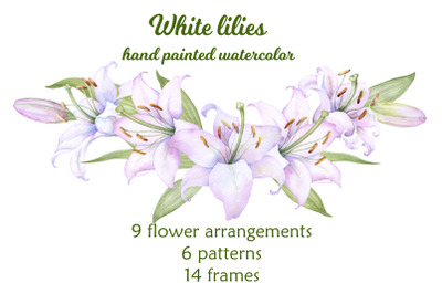 White lilies watercolor clipart