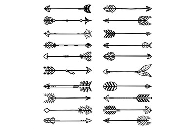 Boho arrows. Bows stylized weapons in ethno style arrows with feathers