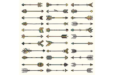 Boho arrows collection. Ethnic authentic feathers with arrows recent v