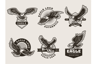 Eagles emblem. Stylized logotypes and badges with freedom birds wings