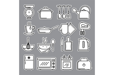 Kitchen icon. Preparing food symbols knife cooking stove recent vector