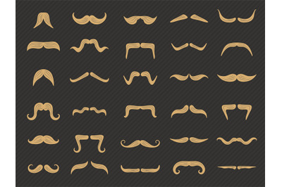 Moustache collection. Shaved gentlemen set barbershop symbols recent v