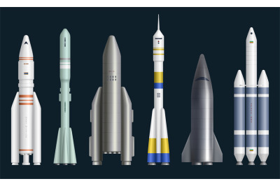 Rockets realistic. Cosmos spaceships for expedition rocket launch miss