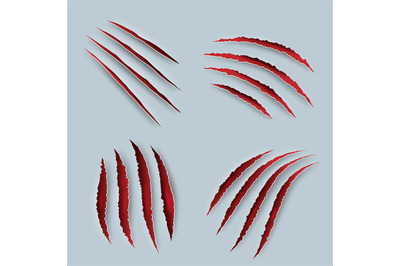 Claw. Scary scratches with blood tiger claws decent vector realistic t