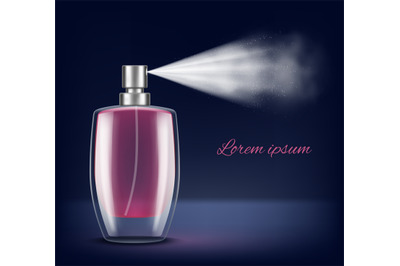 Cosmetic spray. Beauty vapor steam from bottle decent vector realistic