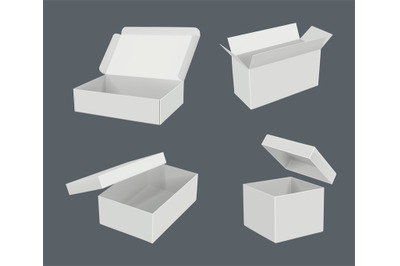 Open realistic boxes. Packages templates cardboard empty containers de