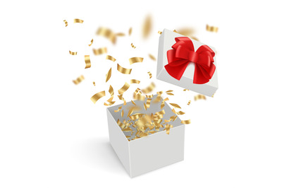 Surprise boxes. Opened gift cardboard containers with explode confetti