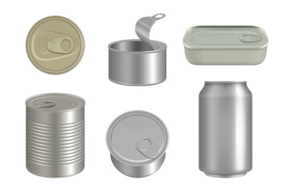 Steel cans. Canned beverages packages for products and drinks decent r