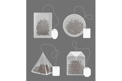 Tea bags. Green and black tea for relax time decent vector realistic t