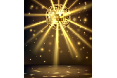 Night party background. Disco ball with reflected squares and triangle