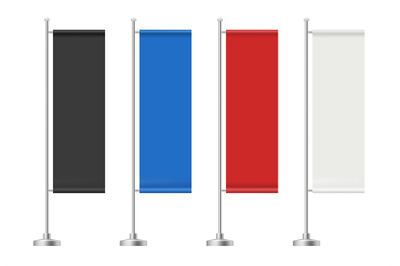 Realistic flag banner. Advertising colored red blue and black textile