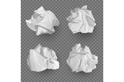 Crumpled paper balls. Realistic garbage bad idea symbols crushed piece