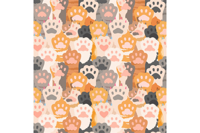 Cats paw pattern. Cute kitten foot background. Pets&2C; wild animal vecto