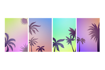 Palm beach posters. Summer background&2C; colorful tree vintage banners.
