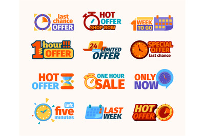 Countdown logo. Weekly or daily promotional counters banners for hot o