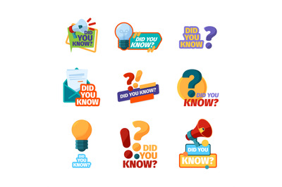 Did you know. Promotional badges with talking phrase discourse labels