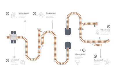 Railway road. Business infographic with railroad maps station points c