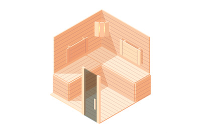 Sauna isometric. Wooden interior of russian sauna room therapy relax p