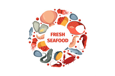 Circle shape from seafoods. Round design form template for restaurant