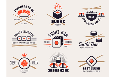 Sushi bar logo. Badges graphic templates with stylized illustrations o