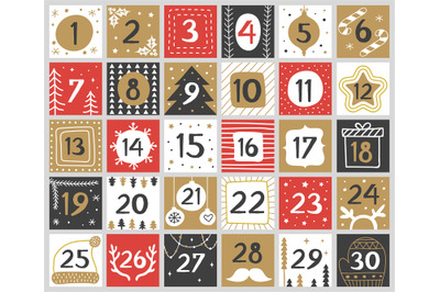 Xmas numbers. Joy funny lettering geometric round forms festive concep