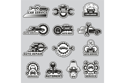 Car service logo. Silhouettes of automobiles garage vehicles mechanic