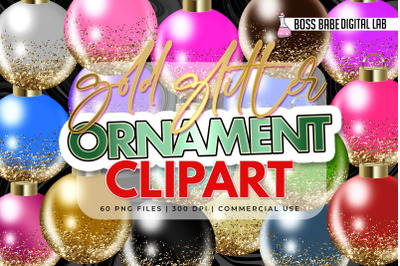 Gold Glitter Christmas Ornament Clipart: &quot;Christmas Ornament CLIPART&quot;