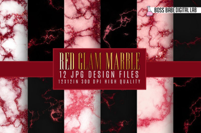 Red Glam marble digital paper