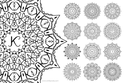 Monogram Mandala for coloring, sublimation, or print.