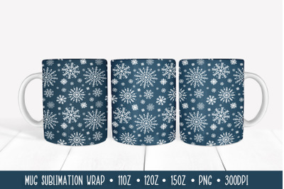 Blue Winter Mug Sublimation Design. Christmas Mug Wrap.