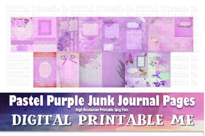 Pastel Purple Junk Journal Pages, Blank Scrapbook Supplies Kit Vintage