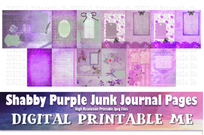 Purple Junk Journal Pages, Blank Scrapbook Kit Vintage Grunge lavender