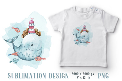 Whale tshirt and mug sublimation for kids