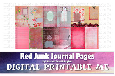 Junk Journal Pages, Dark Red Blank Scrapbook Kit Vintage Grungy Burgun