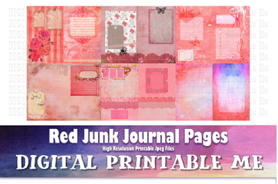 Junk Journal Pages, Coral Pink Red Blank Cards, Scrapbook Supplies Kit