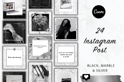 Instagram Post Marble Black Silver Template Canva