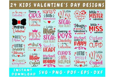 Kids Valentine&#039;s Day SVG Bundle, 24 Designs, Children Valentine SVG